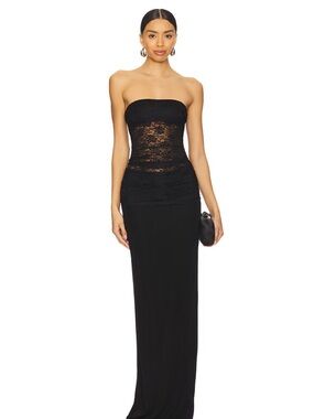 Lovers and Friends Zahra Gown - Strapless Black Lace Bodice Maxi Dress
